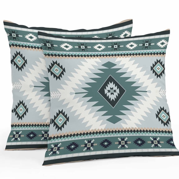 Outdoor Waterproof Pillow Covers Teal Aztec Tribal Style Decorative Throw Pillow Protectors for Patio Sofa Garden Couch,16x16in 2 Pack
