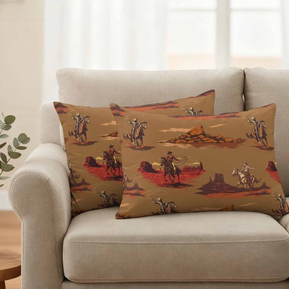 Outdoor Waterproof Pillow Covers Vintage Ethnic Cowboy Horse Throw Cushion Case， Western Desert Theme Pillowcase for Bed, Sofa, Couch, Patio Furniture, 20x12in, 2Pack Decorative Pillows