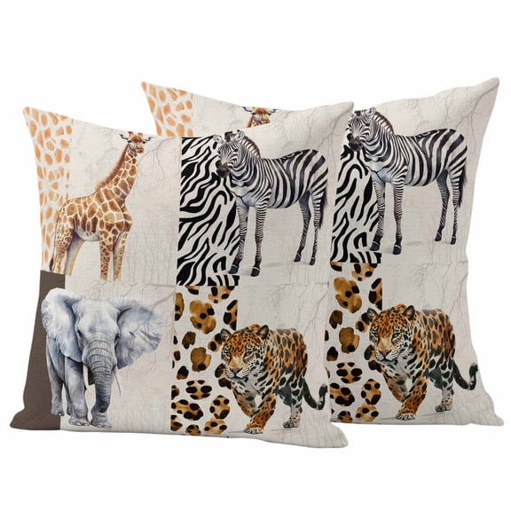 Outdoor Waterproof Pillow Covers Vintage Giraffe Zebra Elephant Tiger Decorative Throw Pillow Protectors,Pillowcase Cushion Cases for Patio Sofa Garden Couch,16x16in,Pack of 2