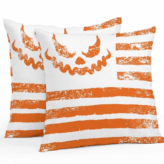 Outdoor Waterproof Pillow Covers Vintage Halloween Demons Face Decorative Throw Pillow Protectors,White Orange Stripe Pillowcase Cushion Cases for Patio Sofa Garden Couch,16x16in,Pack of 2