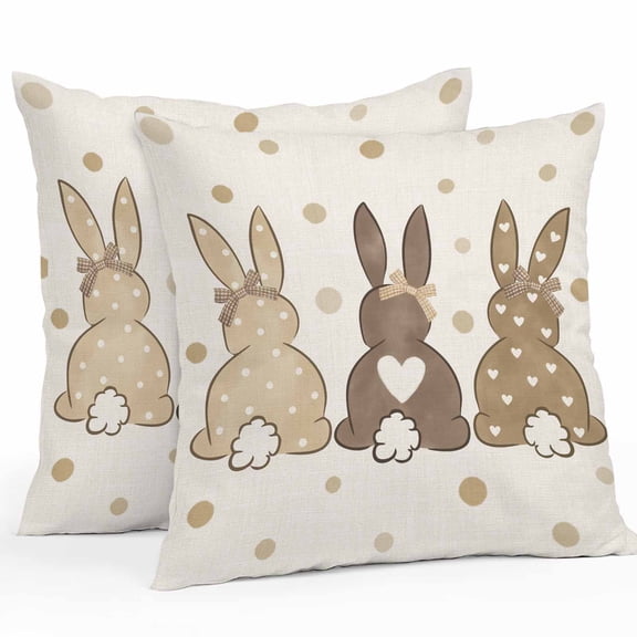Outdoor Waterproof Pillow Covers Watercolor Spring Easter Brown Bunny Tail Decorative Throw Pillow Protectors for Sofa Couch,18x18in 2 Pack