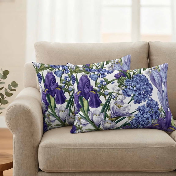 Outdoor Waterproof Pillow Covers Watercolor Vintage Botanical Iris Decorative Throw Pillow Protectors,Hyacinth Floral Print Pillowcase Cushion Cases for Patio Sofa Garden Couch,20x12in,Pack of 2