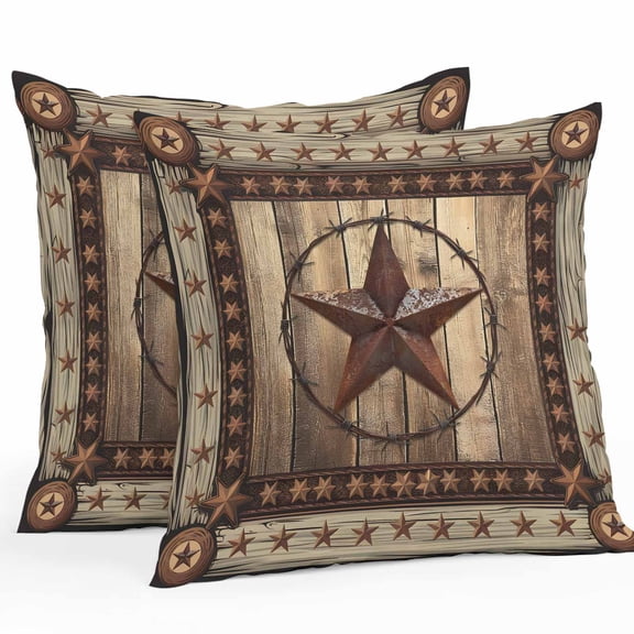 Outdoor Waterproof Pillow Covers Western Star Farm Brown Wood Grain Decorative Throw Pillow Protectors for Patio Sofa Garden Couch,24x24in 2 Pack