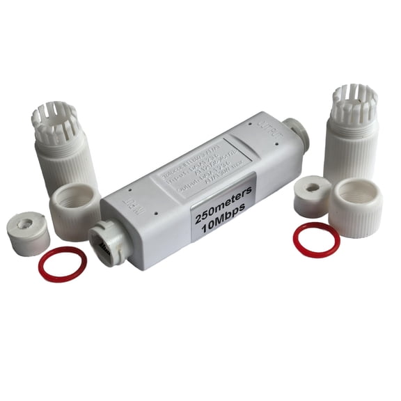 Outdoor Waterproof PoE Extender Repeater, Max 250m Long-Range PoE Output (Total 350m Link Distance), 10Mbps Fixed Speed for IP Security Cameras and VoIP Phones, IEEE 802.3af/at Compliant
