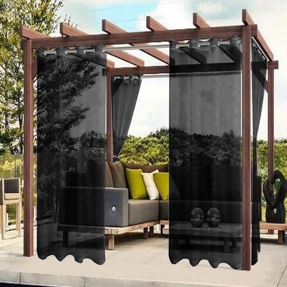 Outdoor Waterproof Polyester Rain Curtain - Semi-Shading Window Screen for Pavilions and Courtyards Black