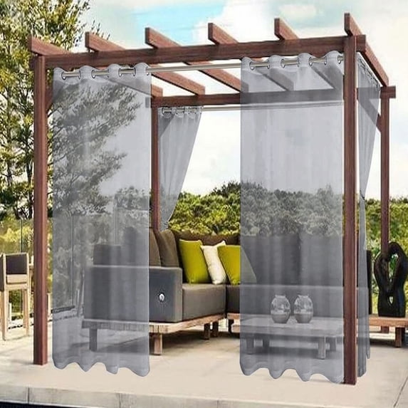 Outdoor Waterproof Polyester Rain Curtain - Semi-Shading Window Screen for Pavilions and Courtyards Gray