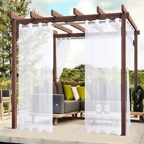 Outdoor Waterproof Polyester Rain Curtain - Semi-Shading Window Screen for Pavilions and Courtyards White