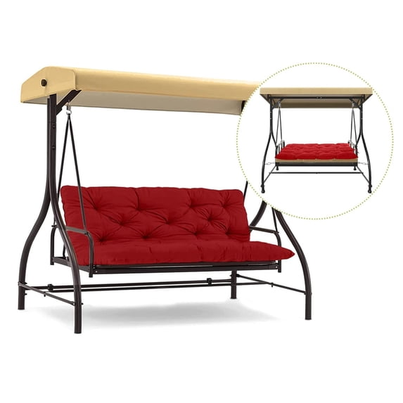 Outdoor Waterproof Porch Swing Cushion Replacement, Thicken Fade Resistant Swing Cushions with Backrest & Ties