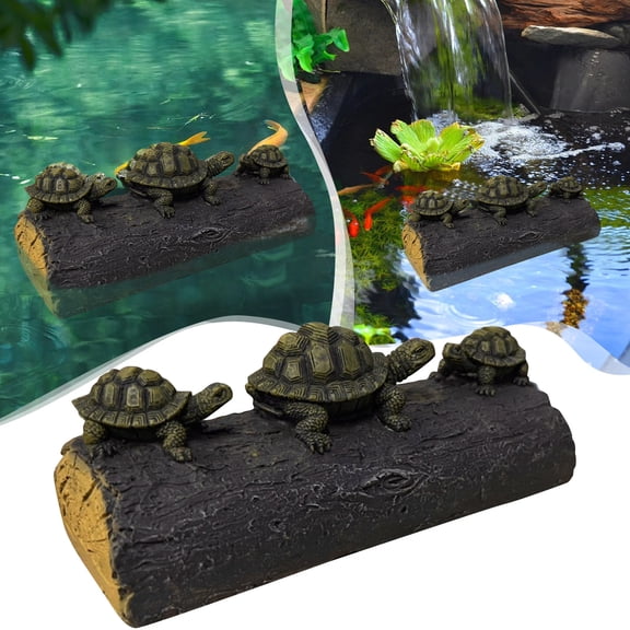 Outdoor Waterproof Resin Floating Turtle Statue, 3 Turtles on Log, Garden Pond Decor for Home, Fish Tank and Swimming Pool