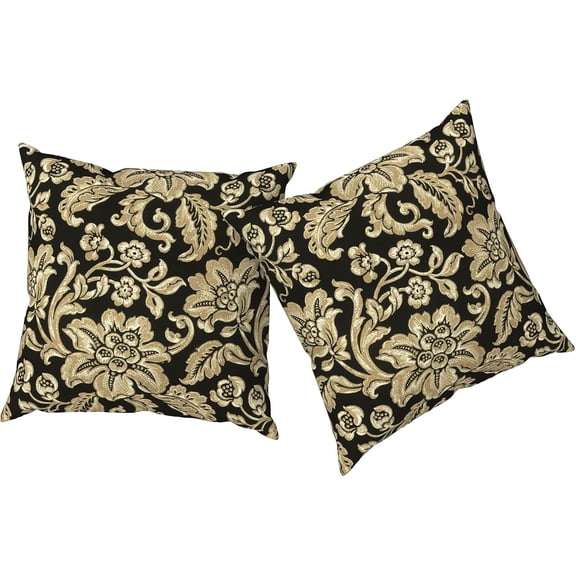 Outdoor Waterproof Reversible Paisley Throw Pillows with Insert, 18x18 Inch, Jacobean Black, Set of 2