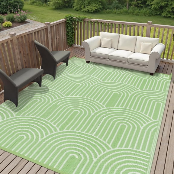 Outdoor Waterproof Reversible Patio Rug 8' x 10' Rectangular Green Rainbow