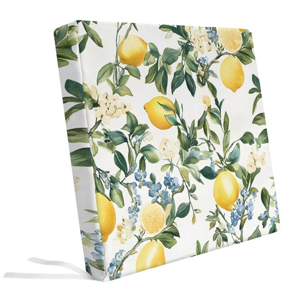 Outdoor Waterproof Seat Cushion Covers,Summer Watercolor Lemon Fruit Washable Chair Replacement Cover,Vintage Citrus Leaf Patio Furniture Couch Sofa Seat Slipcover,20"x18"x2pcs