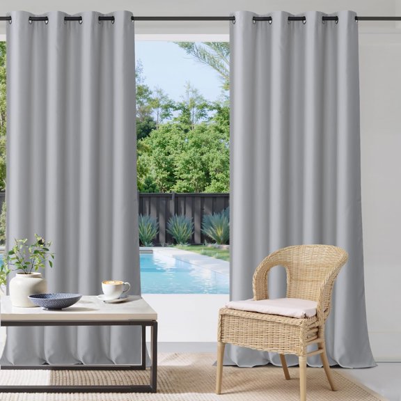 Outdoor Waterproof Silver Grey Curtain W52 x L84 Inch, 1 Panel | Blackout Heat-Insulated Sunlight Blocker for Balcony Lanai Hut
