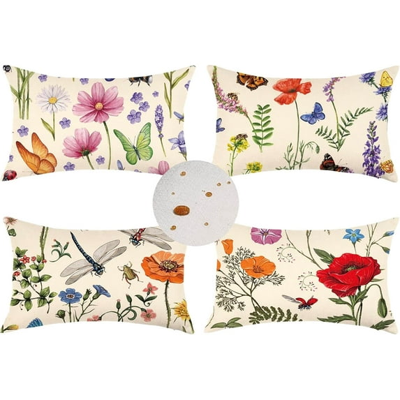 Outdoor Waterproof Spring Summer Pillow Covers 18x18 Inch Set of 4 Floral Farmhouse Throw Pillows Decorative Cushion Cases for Outdoor Couch Sofa Patio Furniture Home Decoration Black