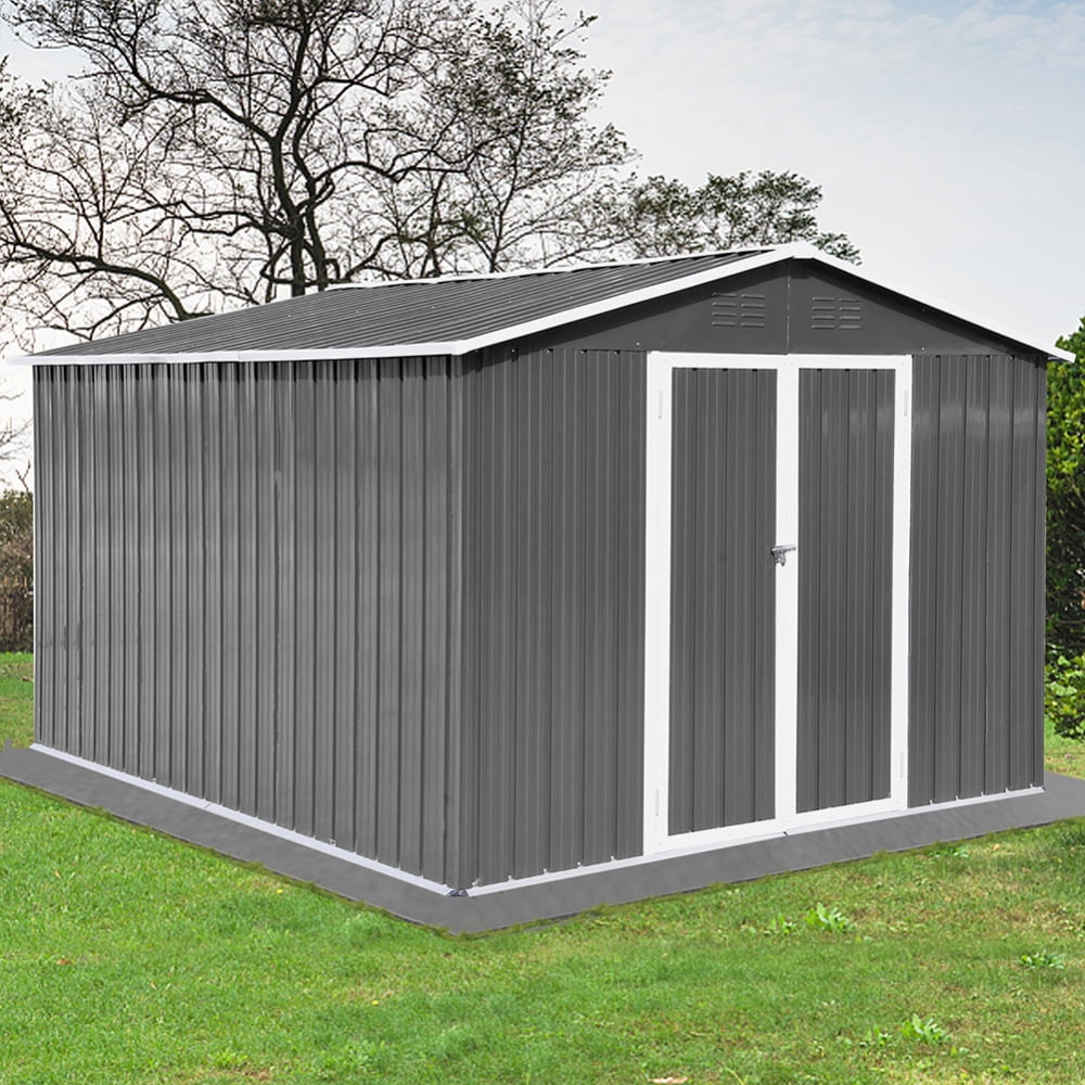 Outdoor Waterproof Storage Shed, 10 x 8Ft Gable Sloping Roof Storing ...