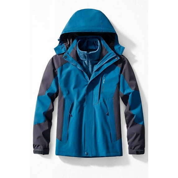 Outdoor Waterproof Suits Men's Women's Two-pieces Sets 3 in 1 Thick Warm Coats Camping Windbreaker Winter Coat Hiking Windproof (men dark blue,4XL 90-95KG)