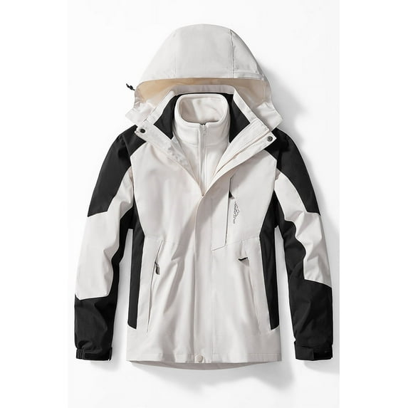 Outdoor Waterproof Suits Men's Women's Two-pieces Sets 3 in 1 Thick Warm Coats Camping Windbreaker Winter Coat Hiking Windproof (women white,XXXS)