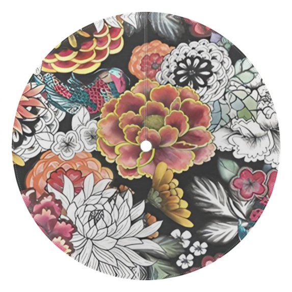 Outdoor Waterproof Tablecloth with Umbrella Hole and Zipper,Bohemian Retro Floral Round Reusable Durable Decor Table Cover for Party Picnic Patio 60×60 Inch