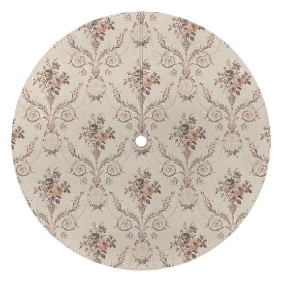 Outdoor Waterproof Tablecloth with Umbrella Hole and Zipper,Boho Beige American Pastoral Round Reusable Durable Decor Table Cover for Party Picnic Patio 60×60 Inch