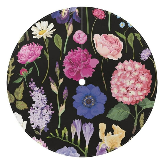 Outdoor Waterproof Tablecloth with Umbrella Hole and Zipper,Boho Black Fresh Wild Peonies Flower Round Reusable Durable Decor Table Cover for Party Picnic Patio 60×60 Inch