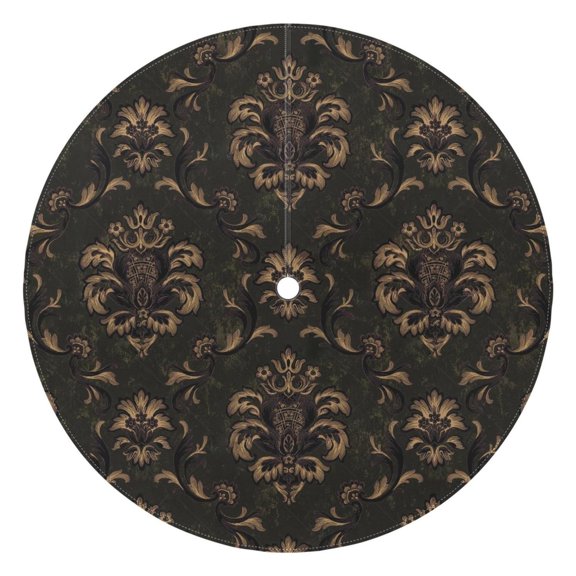 Outdoor Waterproof Tablecloth with Umbrella Hole and Zipper,Boho Black Gold Baroque Round Reusable Durable Decor Table Cover for Party Picnic Patio 60×60 Inch