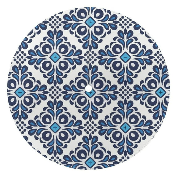 Outdoor Waterproof Tablecloth with Umbrella Hole and Zipper,Boho Blue Decorative Floral Round Reusable Durable Decor Table Cover for Party Picnic Patio 60×60 Inch