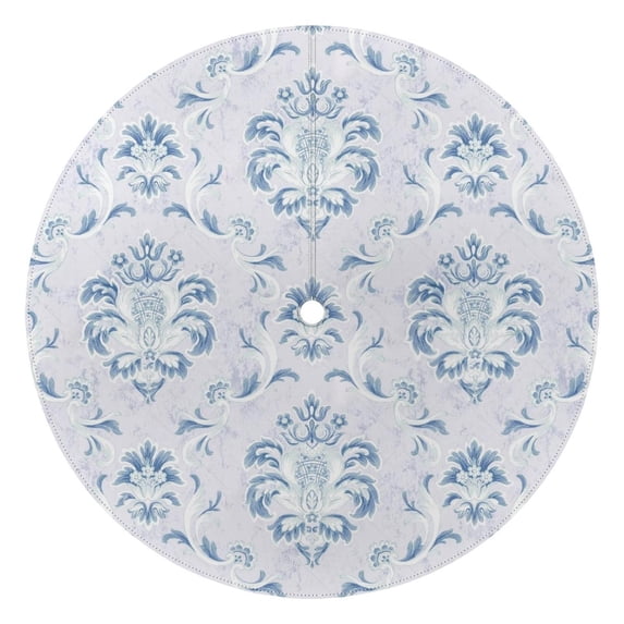 Outdoor Waterproof Tablecloth with Umbrella Hole and Zipper,Boho Blue Grey Baroque Round Reusable Durable Decor Table Cover for Party Picnic Patio 60×60 Inch