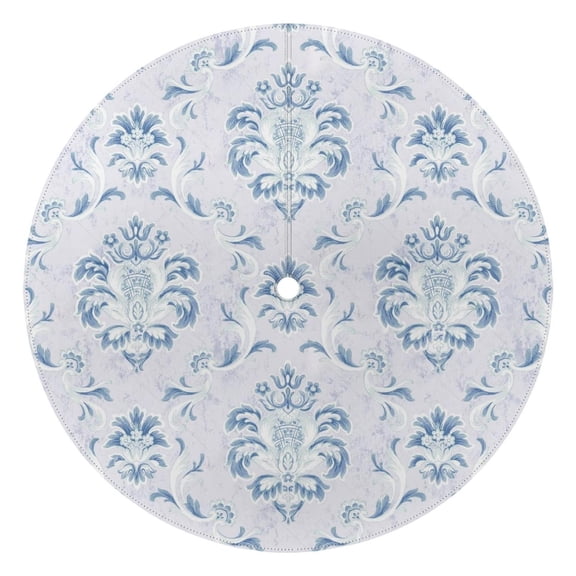 Outdoor Waterproof Tablecloth with Umbrella Hole and Zipper,Boho Blue Grey Baroque Round Reusable Durable Decor Table Cover for Party Picnic Patio 60×60 Inch