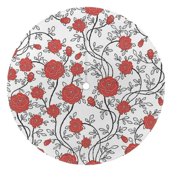 Outdoor Waterproof Tablecloth with Umbrella Hole and Zipper,Boho Cirrus Roses Round Reusable Durable Decor Table Cover for Party Picnic Patio 60×60 Inch