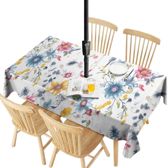 Outdoor Waterproof Tablecloth with Umbrella Hole and Zipper,Botanical Leaves Floral Rectangle Reusable Durable Decor Table Cover for Party Picnic Patio 60×120 Inch