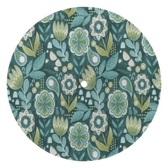 Outdoor Waterproof Tablecloth with Umbrella Hole and Zipper,Botanical Leaves Floral Round Reusable Durable Decor Table Cover for Party Picnic Patio 60×60 Inch