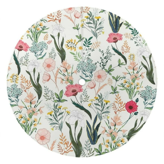 Outdoor Waterproof Tablecloth with Umbrella Hole and Zipper,Botanical Leaves Floral Round Reusable Durable Decor Table Cover for Party Picnic Patio 60×60 Inch