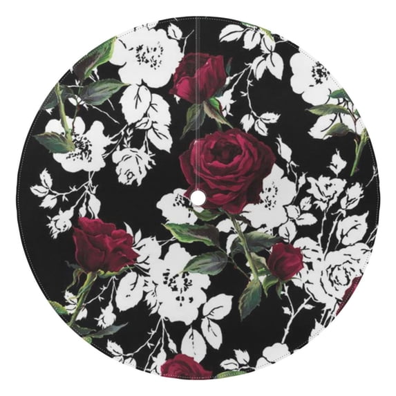 Outdoor Waterproof Tablecloth with Umbrella Hole and Zipper,Pioneer Bloom Red and White Rose Round Reusable Durable Decor Table Cover for Party Picnic Patio 60×60 Inch