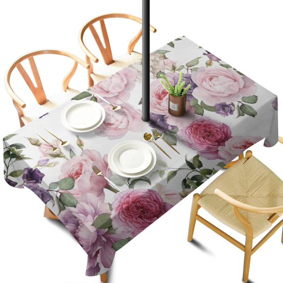 Outdoor Waterproof Tablecloth with Umbrella Hole and Zipper, Pioneer Colorful Floral Rectangle Reusable Durable Decor Table Cover for Party Picnic Patio 60×102 Inch