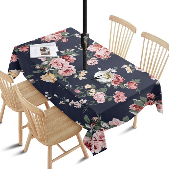 Outdoor Waterproof Tablecloth with Umbrella Hole and Zipper,Pioneer Colorful Floral Rectangle Reusable Durable Decor Table Cover for Party Picnic Patio 60×84 Inch