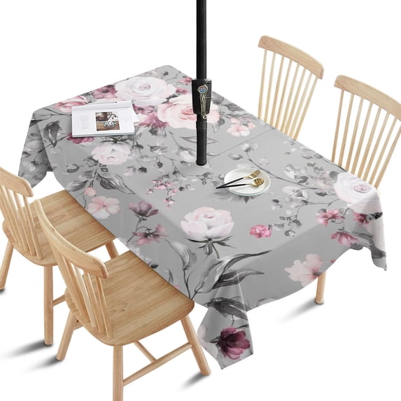 Outdoor Waterproof Tablecloth with Umbrella Hole and Zipper,Pioneer Colorful Floral Rectangle Reusable Durable Decor Table Cover for Party Picnic Patio 60×84 Inch