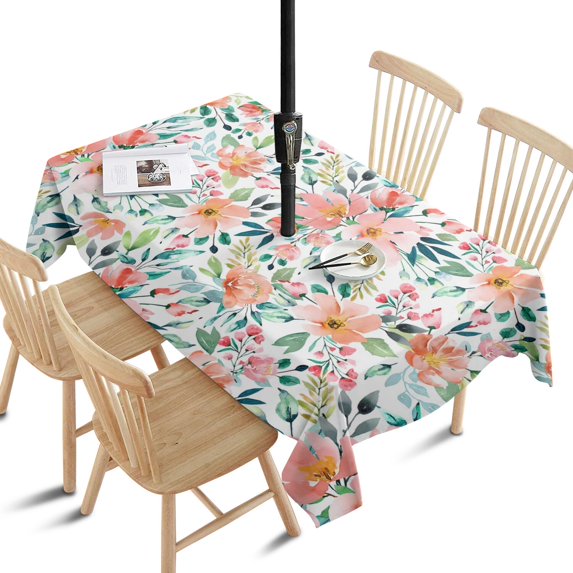 Outdoor Waterproof Tablecloth with Umbrella Hole and Zipper,Pioneer Colorful Floral Rectangle Reusable Durable Decor Table Cover for Party Picnic Patio 60×84 Inch