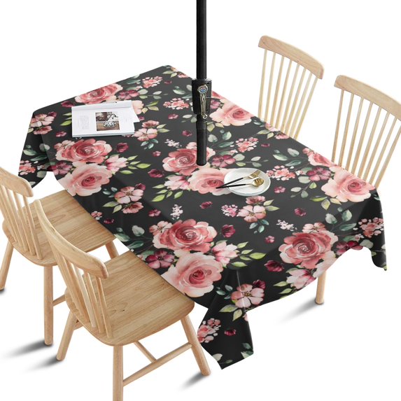 Outdoor Waterproof Tablecloth with Umbrella Hole and Zipper,Pioneer Colorful Floral Rectangle Reusable Durable Decor Table Cover for Party Picnic Patio 60×84 Inch