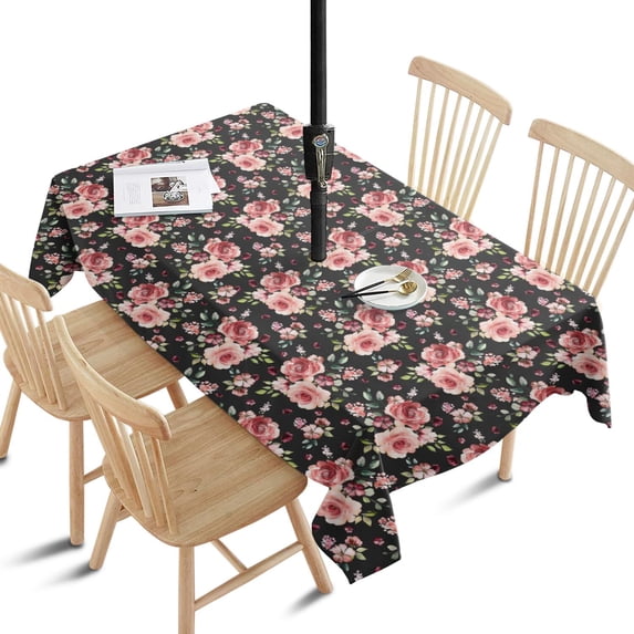 Outdoor Waterproof Tablecloth with Umbrella Hole and Zipper,Pioneer Colorful Floral Rectangle Reusable Durable Decor Table Cover for Party Picnic Patio 60×84 Inch