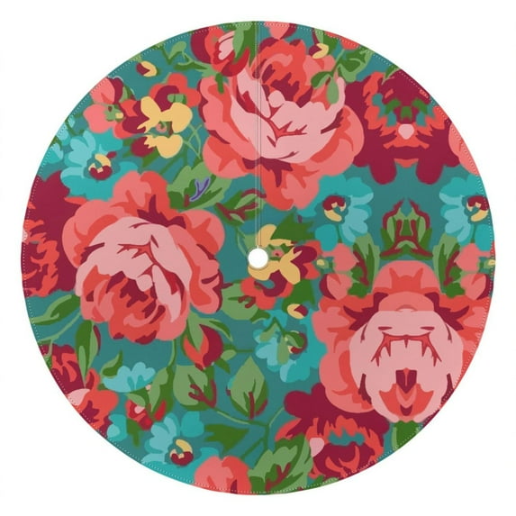 Outdoor Waterproof Tablecloth with Umbrella Hole and Zipper,Pioneer Colorful Floral Round Reusable Durable Decor Table Cover for Party Picnic Patio 60×60 Inch