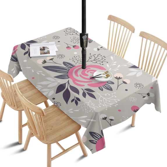 Outdoor Waterproof Tablecloth with Umbrella Hole and Zipper,Pioneer Pink Flower Crown Peony Rectangle Reusable Durable Decor Table Cover for Party Picnic Patio 60×84 Inch
