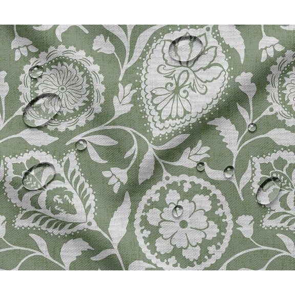 Outdoor Waterproof Taffeta Fabric By The Yard - Soimoi Floral Print Green | UV Resistant | Ideal for Cushion Covers, Raincoats, Shower Curtains & More | 56" Width