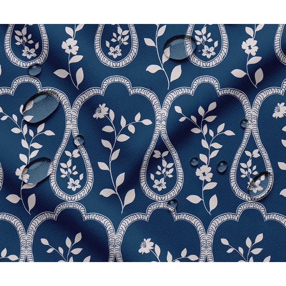 Outdoor Waterproof Taffeta Fabric By The Yard - Soimoi Leaves Print Blue | UV Resistant | Ideal for Cushion Covers, Raincoats, Shower Curtains & More | 56" Width