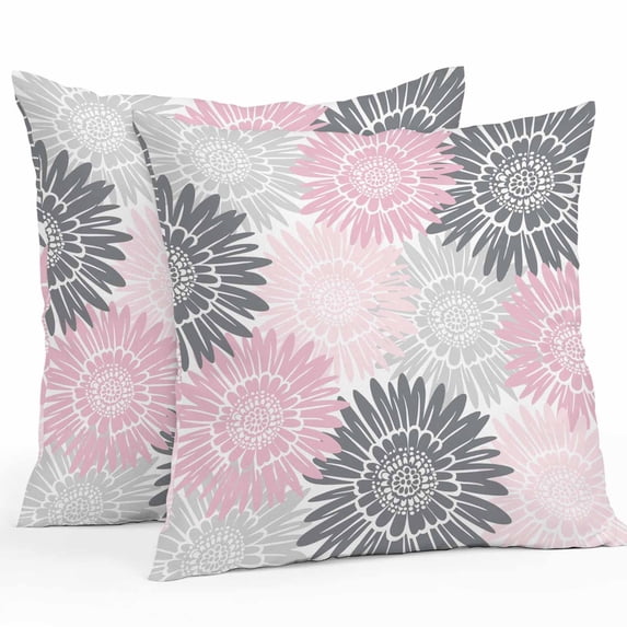Outdoor Waterproof Throw Pillow Cover 16"x16" Pack of 2 Country Pink Gray Sunflower Decorative Pillowcases,Square Cushion Case for Couch Patio Tent Garden,Watercolor Blossom Floral