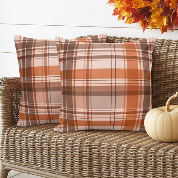 Outdoor Waterproof Throw Pillow Cover 16"x16" Pack of 2 Vintage Terracotta Buffalo Check Decorative Pillowcases,Square Cushion Case for Couch Patio Tent Garden,Thanksgiving Lattice
