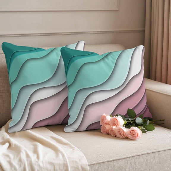 Outdoor Waterproof Throw Pillow Cover Geometry Modern Lines Art Decorative Pillow Covers 16x16inch Set of 2 Pillows Case, Ombre Theme Cushion Cases for Sofa Couch Patio Garden