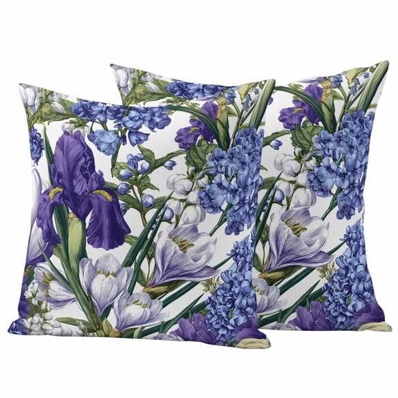 Outdoor Waterproof Throw Pillow Cover Watercolor Vintage Botanical Iris Decorative Pillow Covers 18x18inch Set of 2 Pillows Case, Hyacinth Floral Print Cushion Cases for Sofa Couch Patio Garden