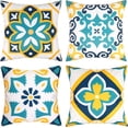 thumbnail image 1 of Outdoor Waterproof Throw Pillow Covers 18x18 Inch Set of 4 Boho Decorative Floral Covers for Patio Furniture Porch (18 * 18inch/45 * 45cm,Teal and Yellow), 1 of 6