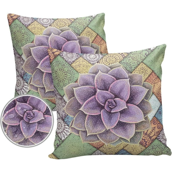 Outdoor Waterproof Throw Pillow Covers 2 Pack Square Pillowcases Mandala Cactus Pillow Protectors Decorative Cushion Cases for Patio,Garden,18x18 Inch