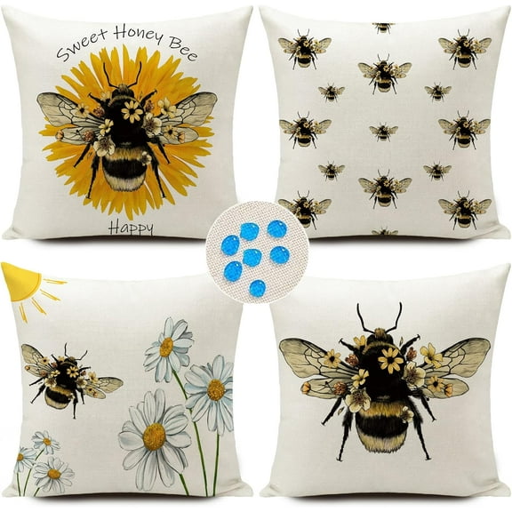 Outdoor Waterproof Throw Pillow Covers Bee for Women Cushions Pillows Case 18x18 Inch Set of 4 Patio Furniture Pillows Decorative for Home Garden Sofa Couch